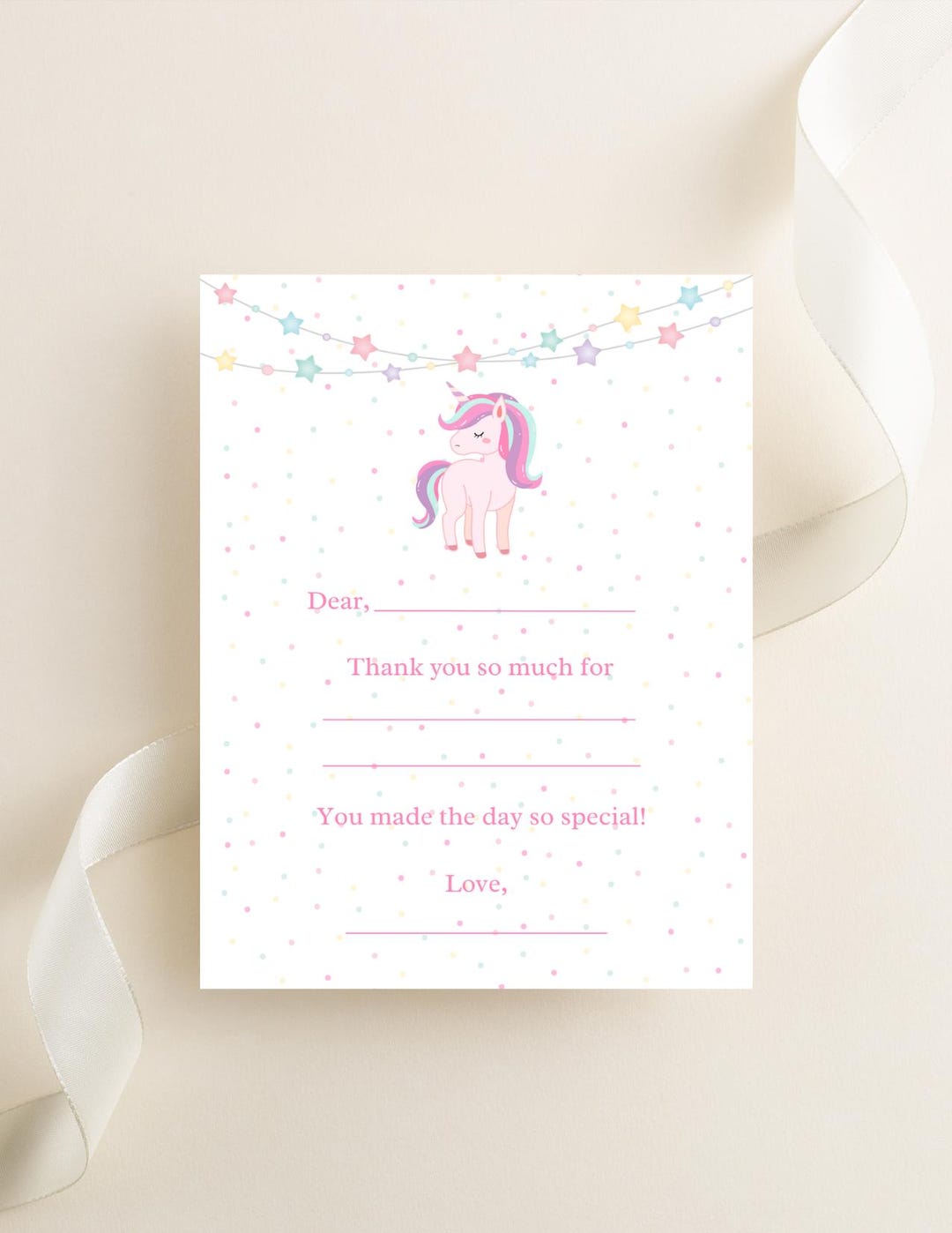 PRINTABLE Pink Unicorn Thank You Card for Girls| Kids Fill-in Birthday ...