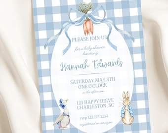Peter Rabbit Blue Invitation l Baby Shower l Birthday l Grandmillennial l Nursery Rhyme