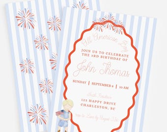 Grandmillennial All American Bow Red White and Blue Bow Invitation Digital Download l Watercolor l Custom Invitation l Printable l Party