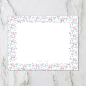 Aquarela de hortênsias rosa e azul e laço azul personalizado com monograma l Papelaria personalizada l Obrigado l A2 l Papelaria l Caligrafia