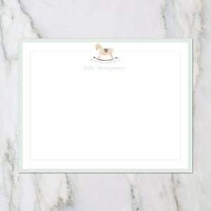 Cavalo de balanço aquarela personalizado com monograma personalizado Papelaria l Cartões de agradecimento l A2 l Papelaria l Azul l Presente l Caligrafia