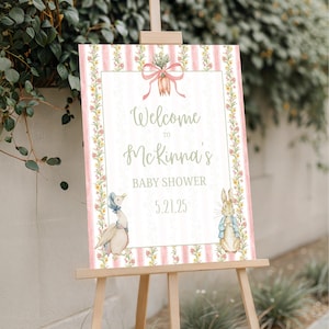 First Birthday Welcome Poster Watercolor Peter Rabbit l Beatrix Potter l Grandmillennial l Birthday l Digital Download l Sign  l Floral