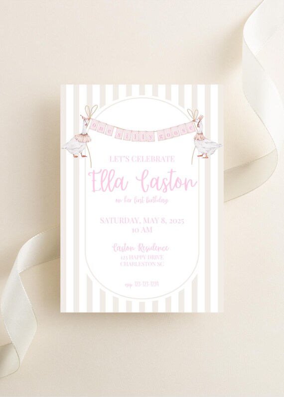 One Silly Goose Invitation l Pink l Birthday l Baby Shower l Editable l Girl l Grandmillennial