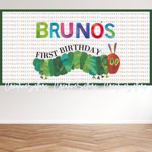 Banner per feste "Un bruco molto affamato" Nome personalizzato l Tema Compleanno l Animali l Insetti l Ragazzo l Libri per bambini