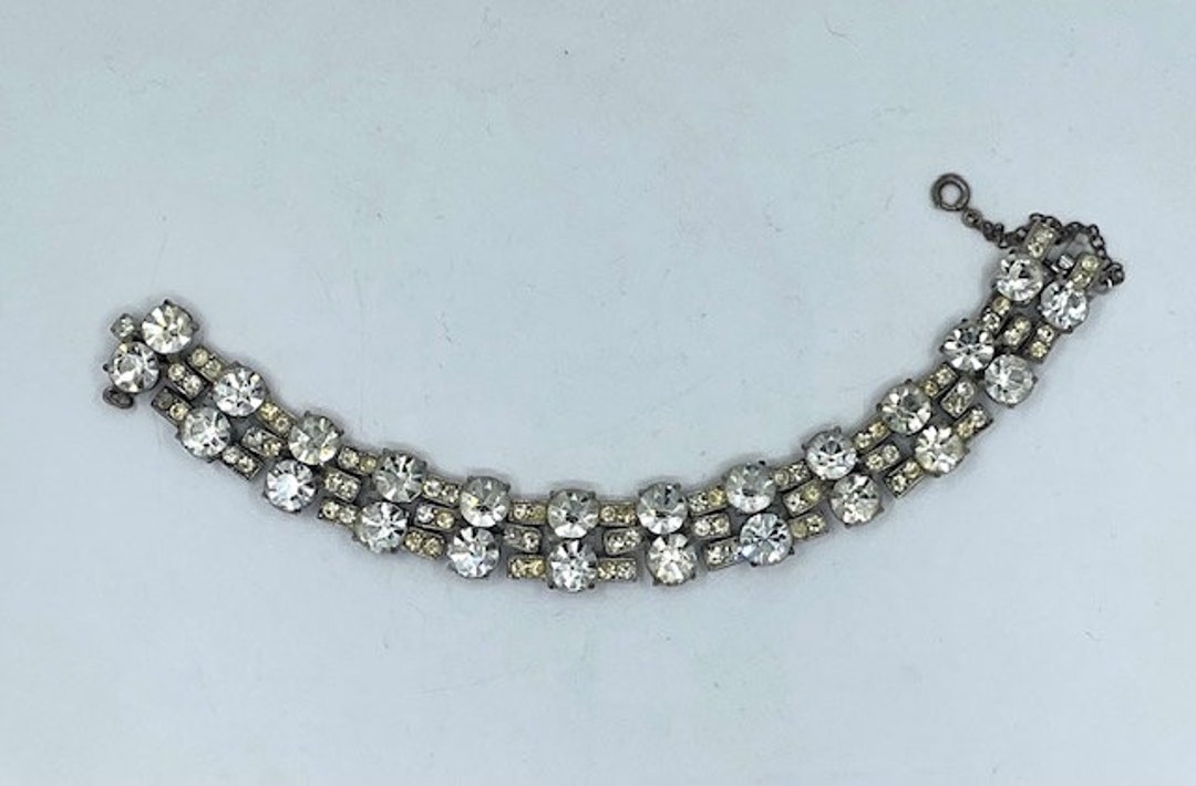 Vintage Clear Rhinestone Bracelet 7 1/2