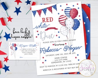 4th of July Baby Shower Invitation: Red, White & Blue (Digital Download)
