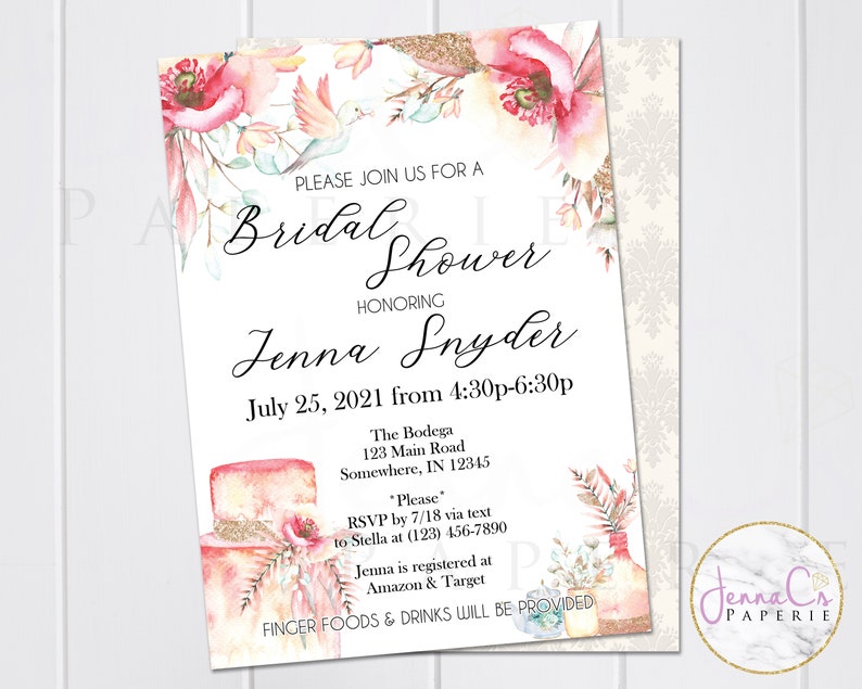 Dove Tea Party Bridal Shower Printable Invitation English Garden Bridal Shower Invitations Floral Watercolor Bridal Shower