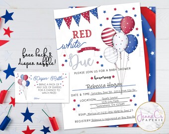 4th of July Baby Shower Invitation: Red, White & Blue (Digital Download)