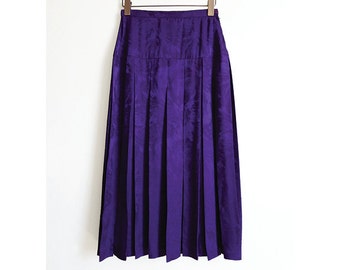 Vintage 80s Purple Silk Pleated Skirt by ARGENTI Women's Floral Jacquard Pattern Silk Skirt size 8 Great Vintage Condition Made in HONG KONG