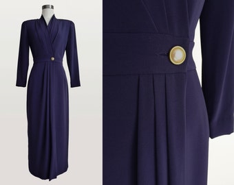 80s Long Sleeve Wrap Dress, JONES NEW YORK Dress Label,  Vintage Purple Blue Dress, Size 4, Great Vintage Condition, Authentic Original