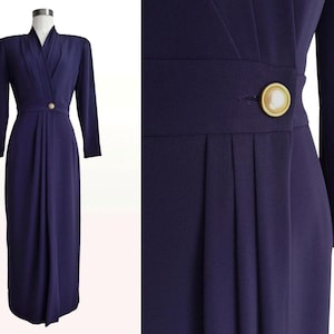80s Long Sleeve Wrap Dress, JONES NEW YORK Dress Label,  Vintage Purple Blue Dress, Size 4, Great Vintage Condition, Authentic Original