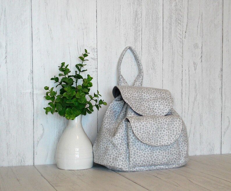 Graywhite flannel bag-Mini backpack purse-Small backpack-Mini backpack-Backpack purse-Purse with adjustable straps-Cotton backpack