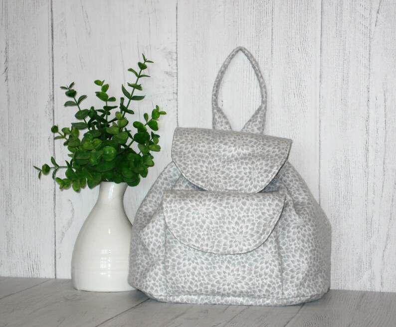Graywhite flannel bag-Mini backpack purse-Small backpack-Mini backpack-Backpack purse-Purse with adjustable straps-Cotton backpack