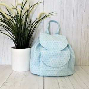 Aqua fabric bag-Small backpack-Mini backpack-Backpack purse-Purse with adjustable straps-Cotton backpack-Lightweight backpack