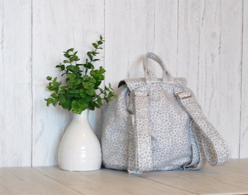 Graywhite flannel bag-Mini backpack purse-Small backpack-Mini backpack-Backpack purse-Purse with adjustable straps-Cotton backpack