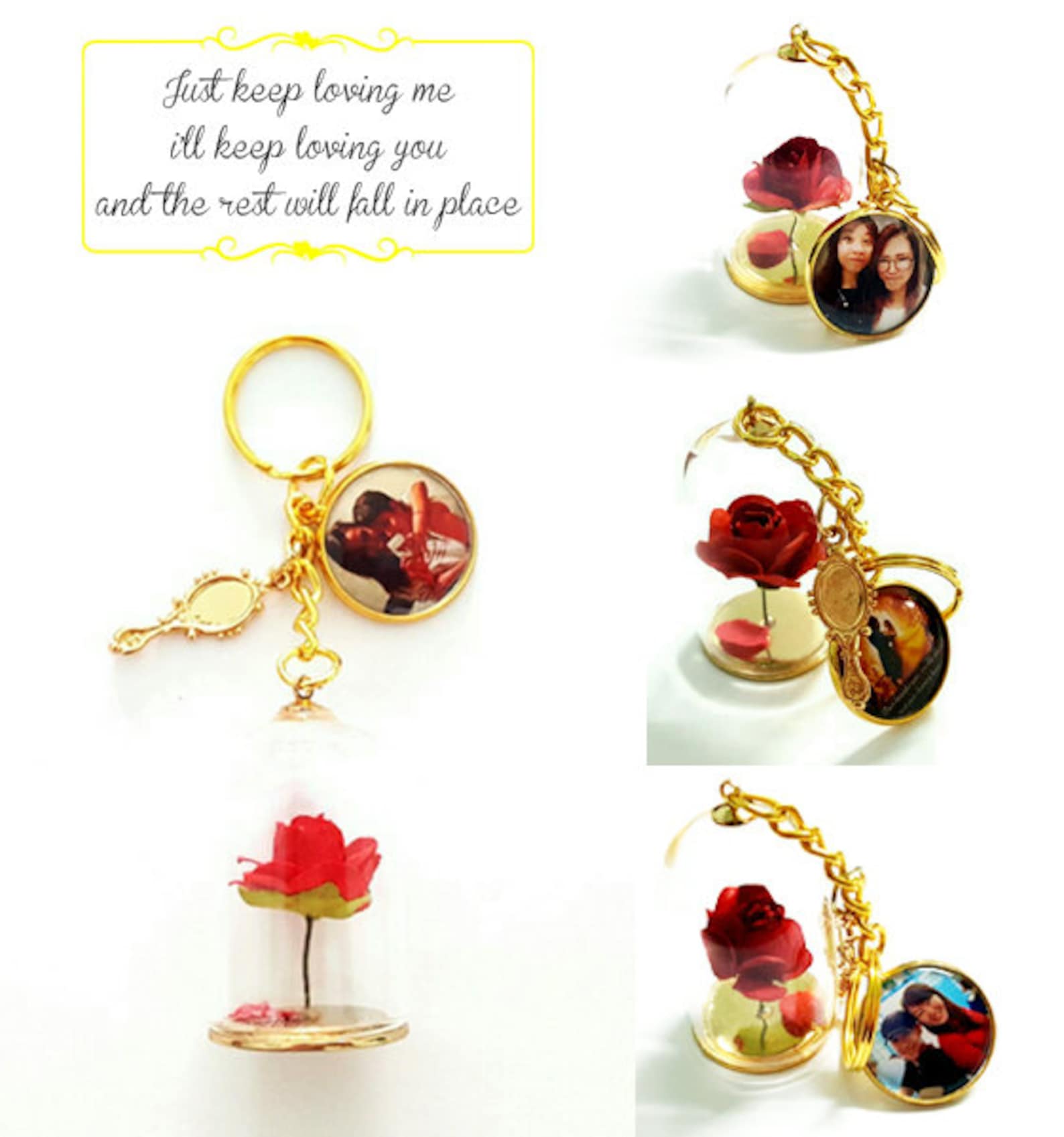 Custom Beauty and the Beast Rose Keychains Etsy