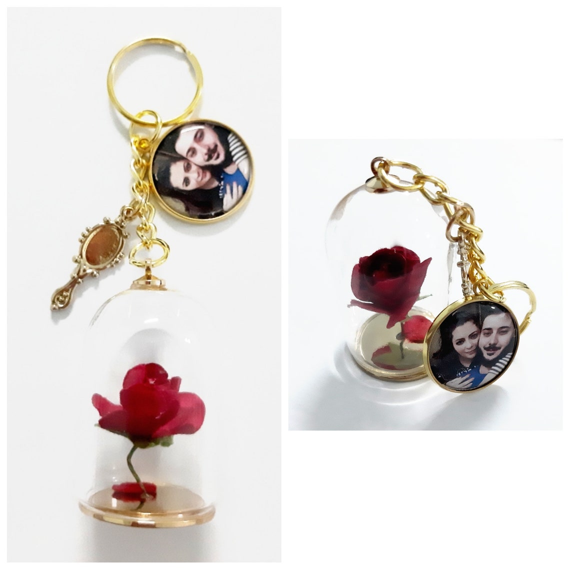 Custom Beauty and the Beast Rose Keychains Etsy