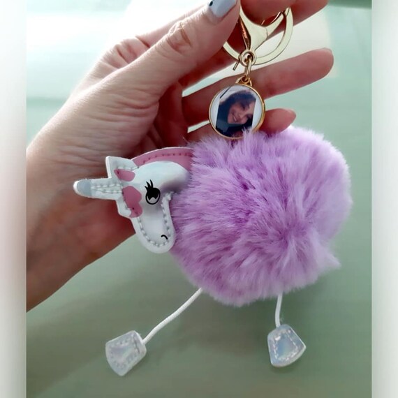 Unicorn pom pom keychain sale