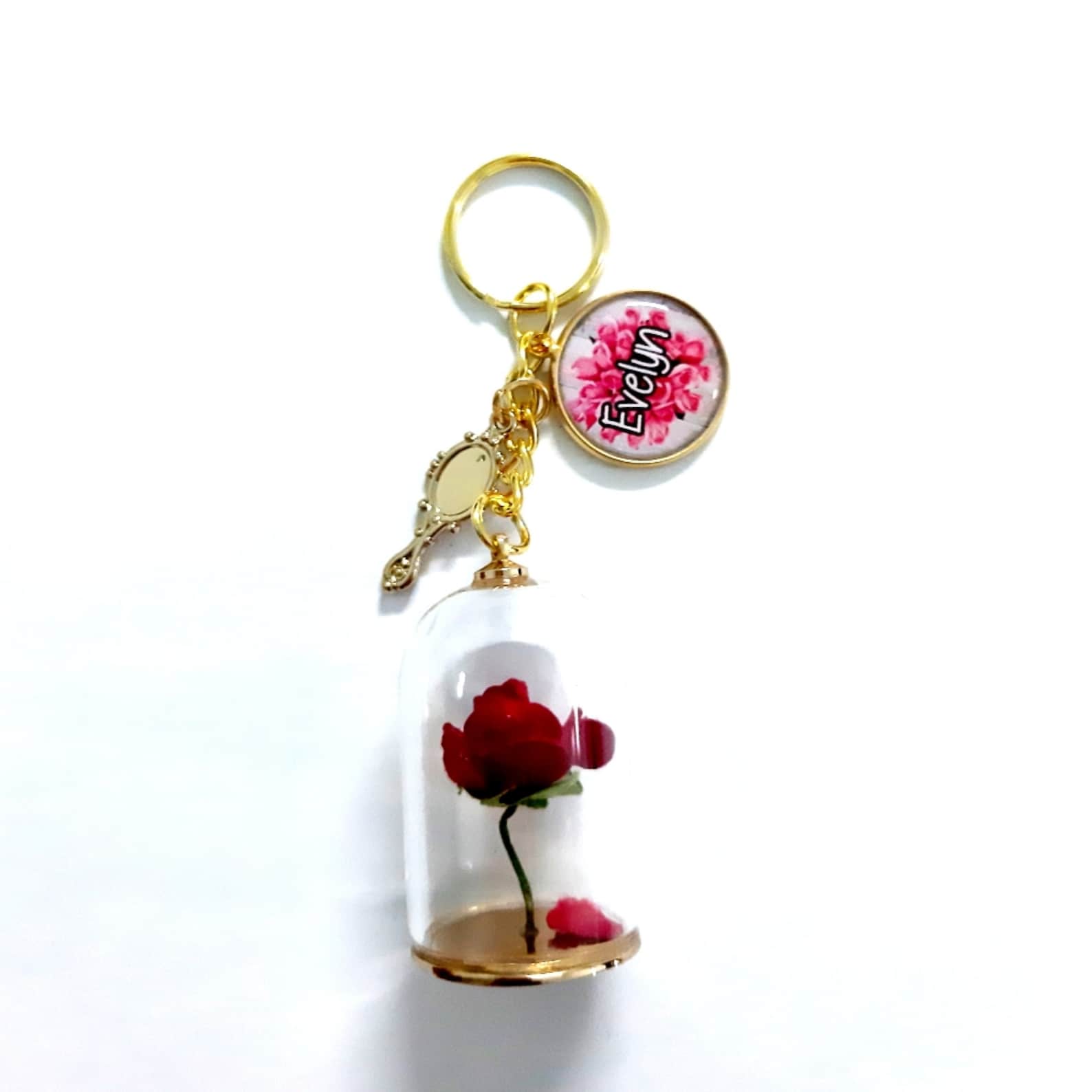 Custom Beauty and the Beast Rose Keychains Etsy