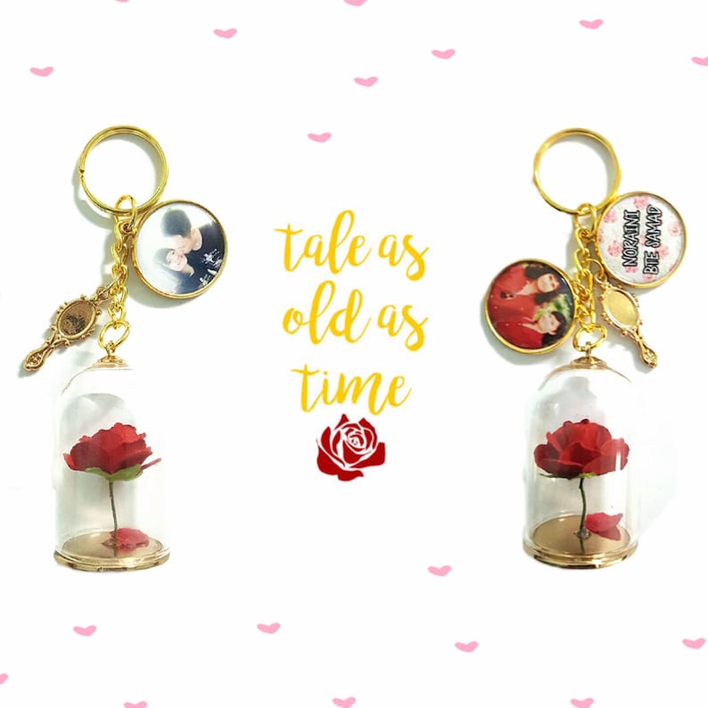 Custom Beauty and the Beast Rose Keychains Etsy
