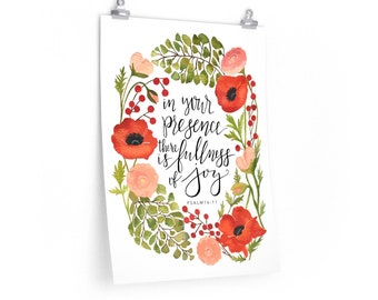 Pink Floral | Fullness of Joy | Psalm 16:11| Poppies | Berries | Foliage | Fine Art Print