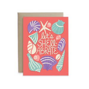 Tarjeta Let's Shell-abrate / Tarjeta de cumpleaños de conchas / Tarjeta de cumpleaños de playa / Tarjeta de celebración de conchas