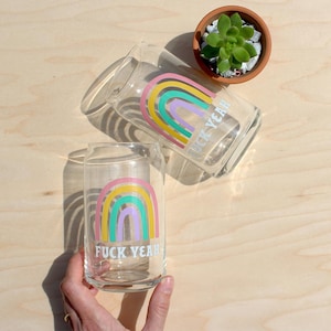 Rainbow Beer Can Glass: Groovy Iced Coffee Glass