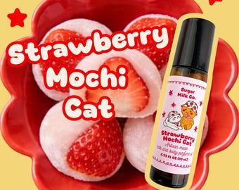 Strawberry Mochi Cat Perfume Roll On | Strawberry, Vanilla Gourmand Fragrance – Bakery Dessert Scent, Long Lasting