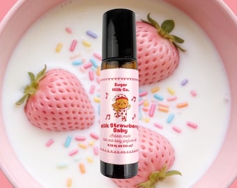 Strawberry Milk Perfume Oil Roll On | Sweet Creamy Fruity Gourmand Fragrance – Whipped Cream Dessert Scent, Hair & Body, Long Lasting