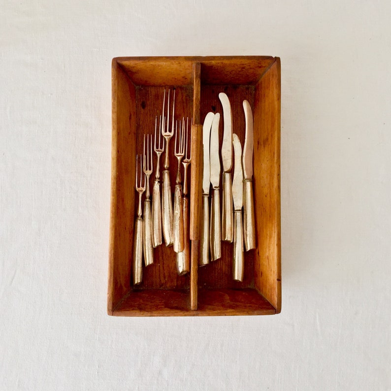 Vintage Divided Cutlery Tray Handmade American Wooden Knife Box Rustic