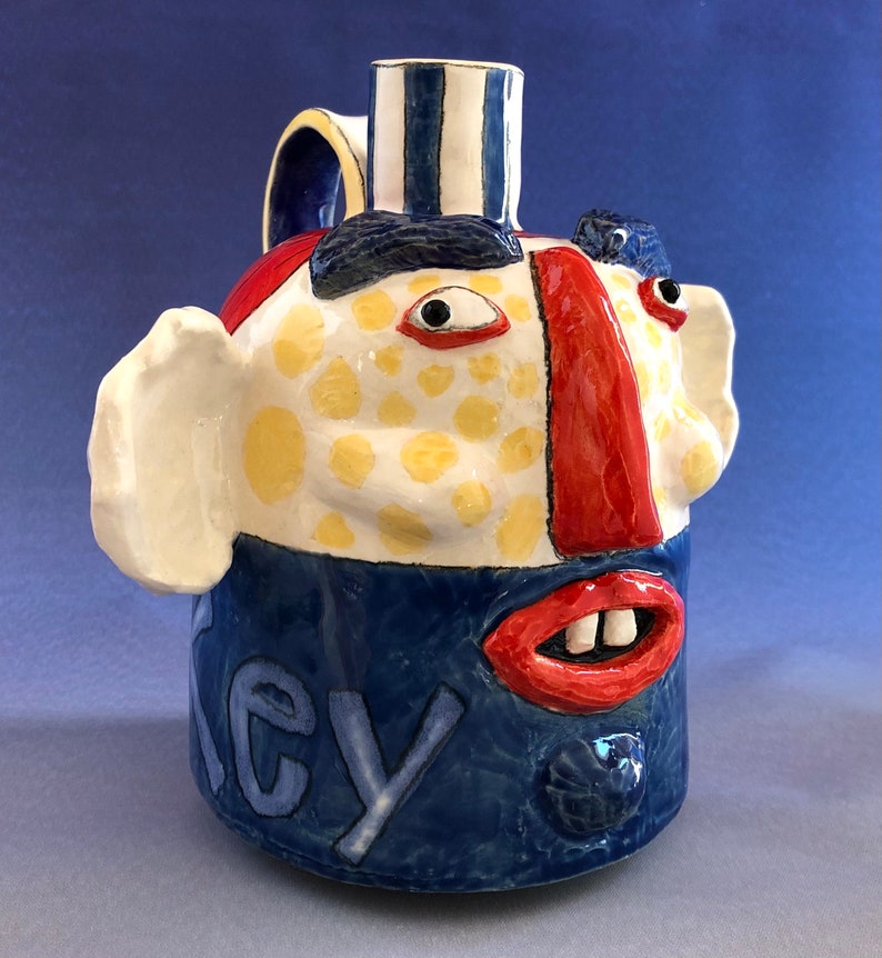 Big Eared Face Jug Whiskey Jug Drink up Handmade Ceramic Jug Folk Art