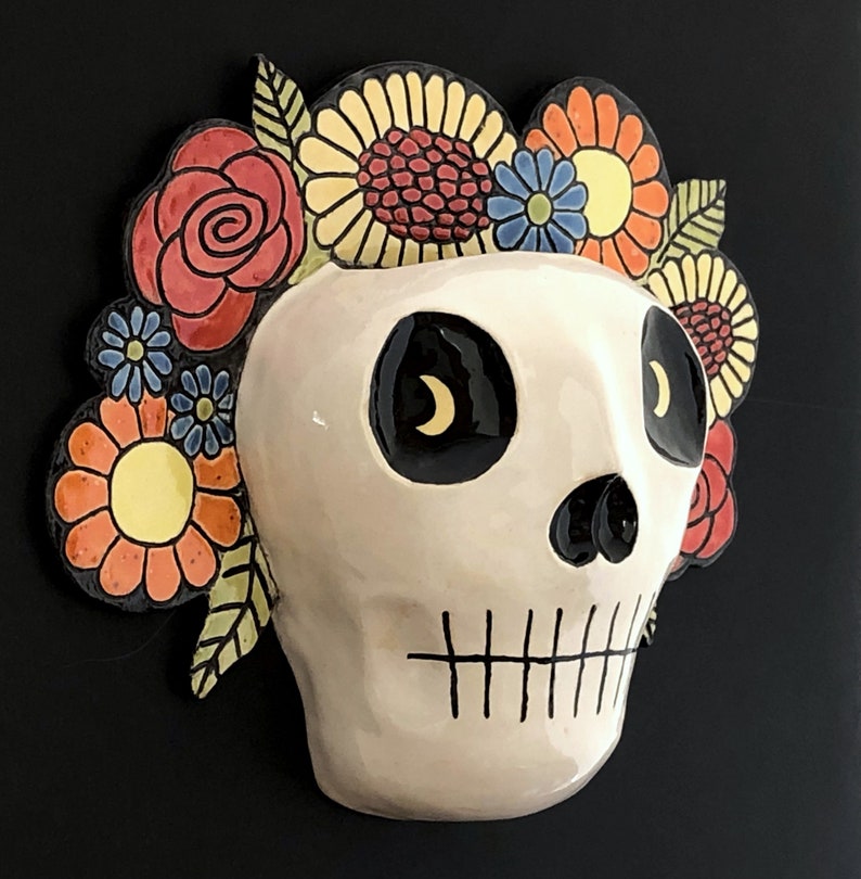 Ceramic Dia De Los Muertos Wall Pocket Wall Vase Day of the Dead Skull ...