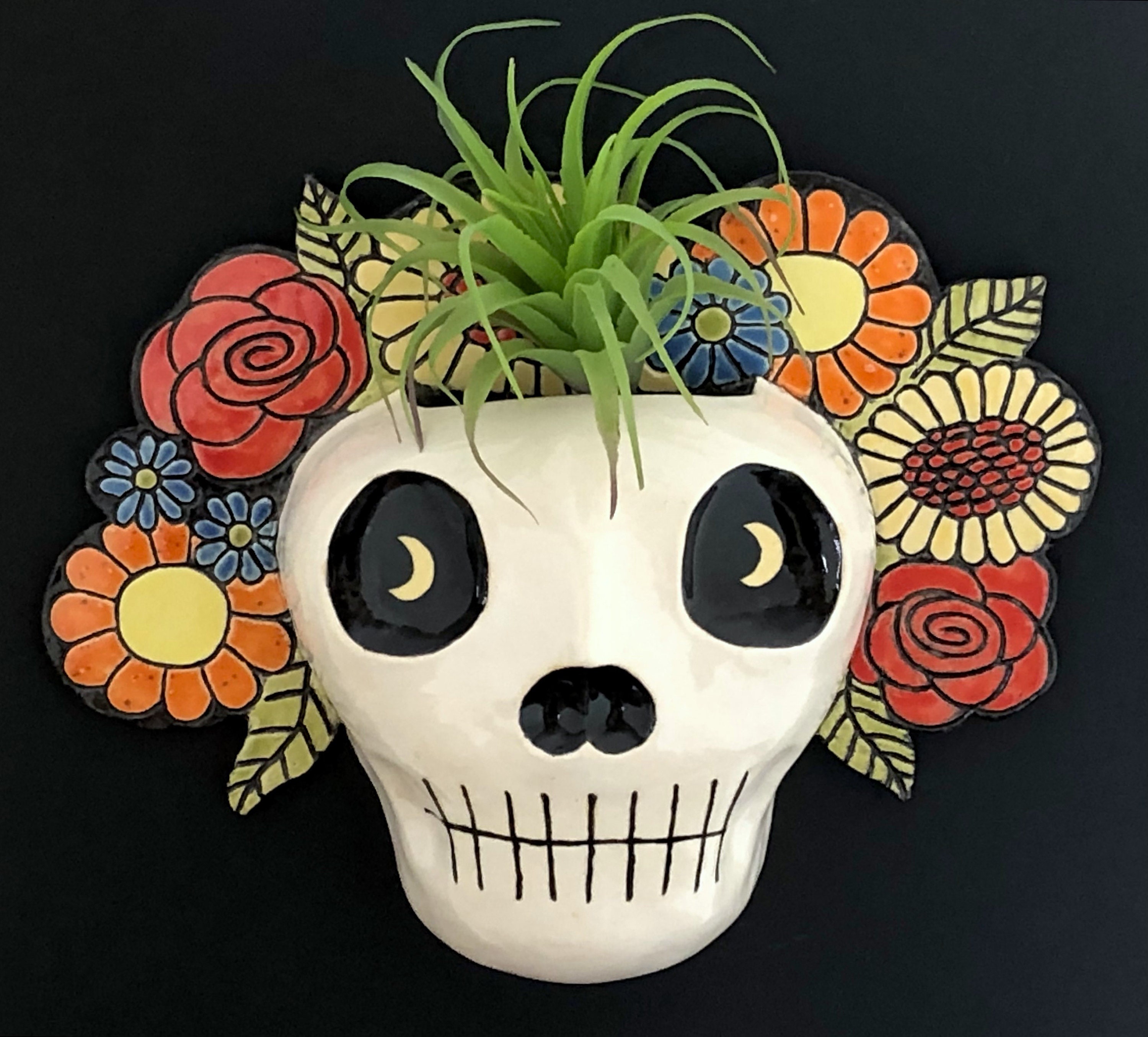 Ceramic Dia De Los Muertos Wall Pocket Wall Vase Day of the Dead Skull ...