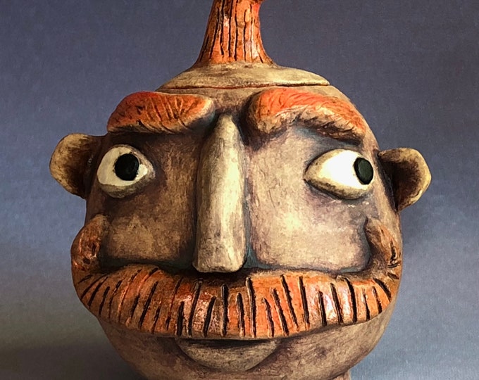 Little 'stache Jar Ceramic Stash Jar Pottery Jar With Face Handmade