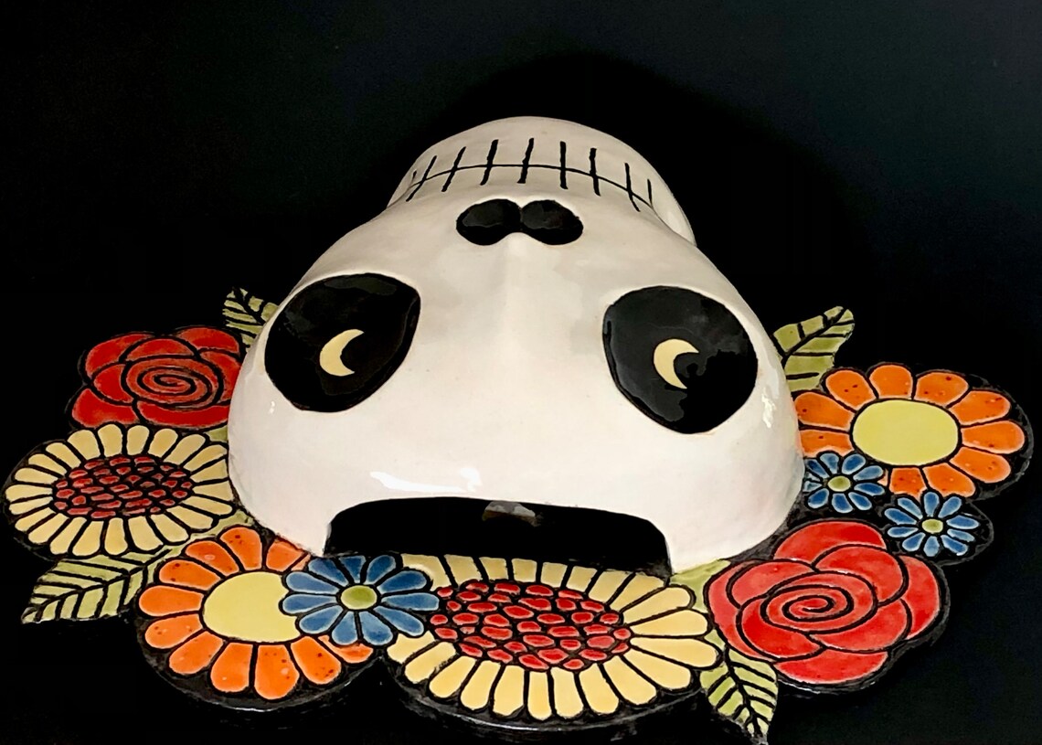 Ceramic Dia De Los Muertos Wall Pocket Wall Vase Day of the Dead Skull ...