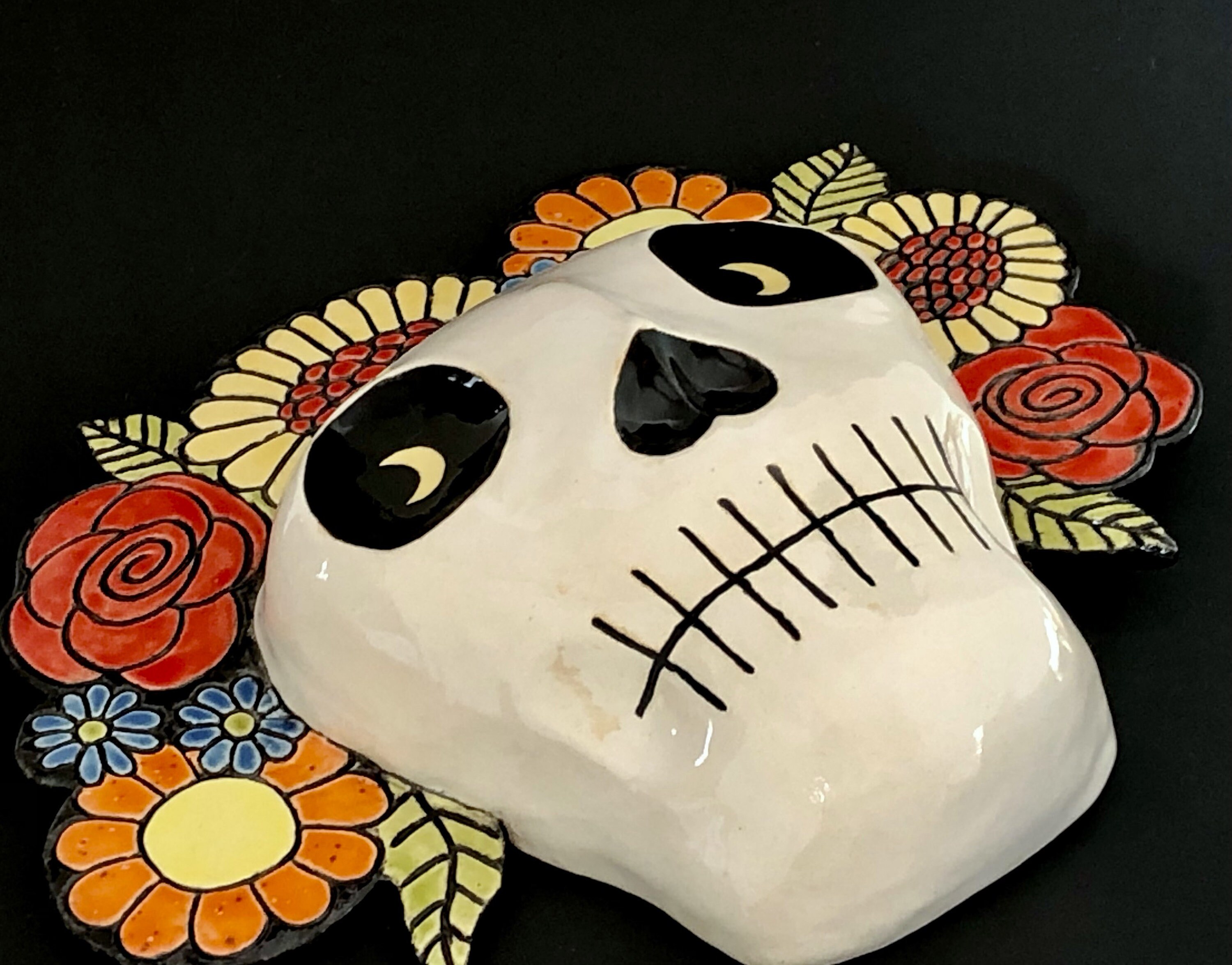 Ceramic Dia De Los Muertos Wall Pocket Wall Vase Day of the Dead Skull ...