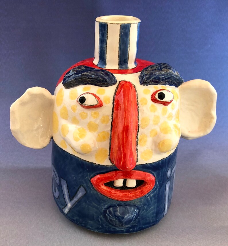 Big Eared Face Jug Whiskey Jug Drink up Handmade Ceramic Jug Folk Art