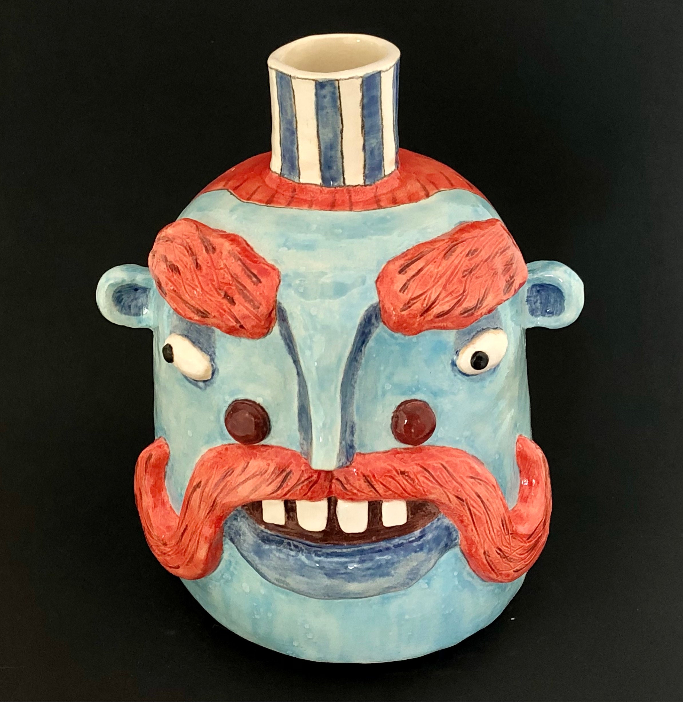 Handlebar Mustache and Ponytail Face Jug Ceramic Jug Folk Art Etsy