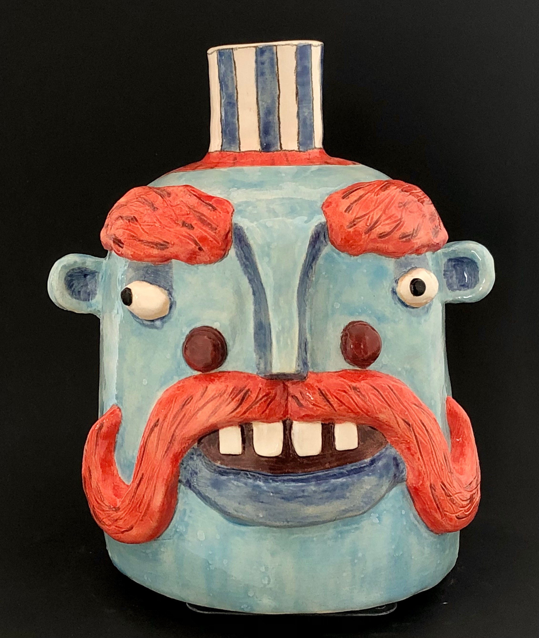 Handlebar Mustache and Ponytail Face Jug Ceramic Jug Folk Art Etsy