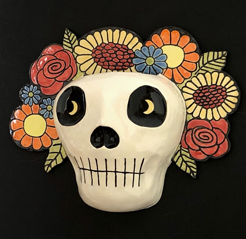Ceramic Dia De Los Muertos Wall Pocket Wall Vase Day of the Dead Skull ...
