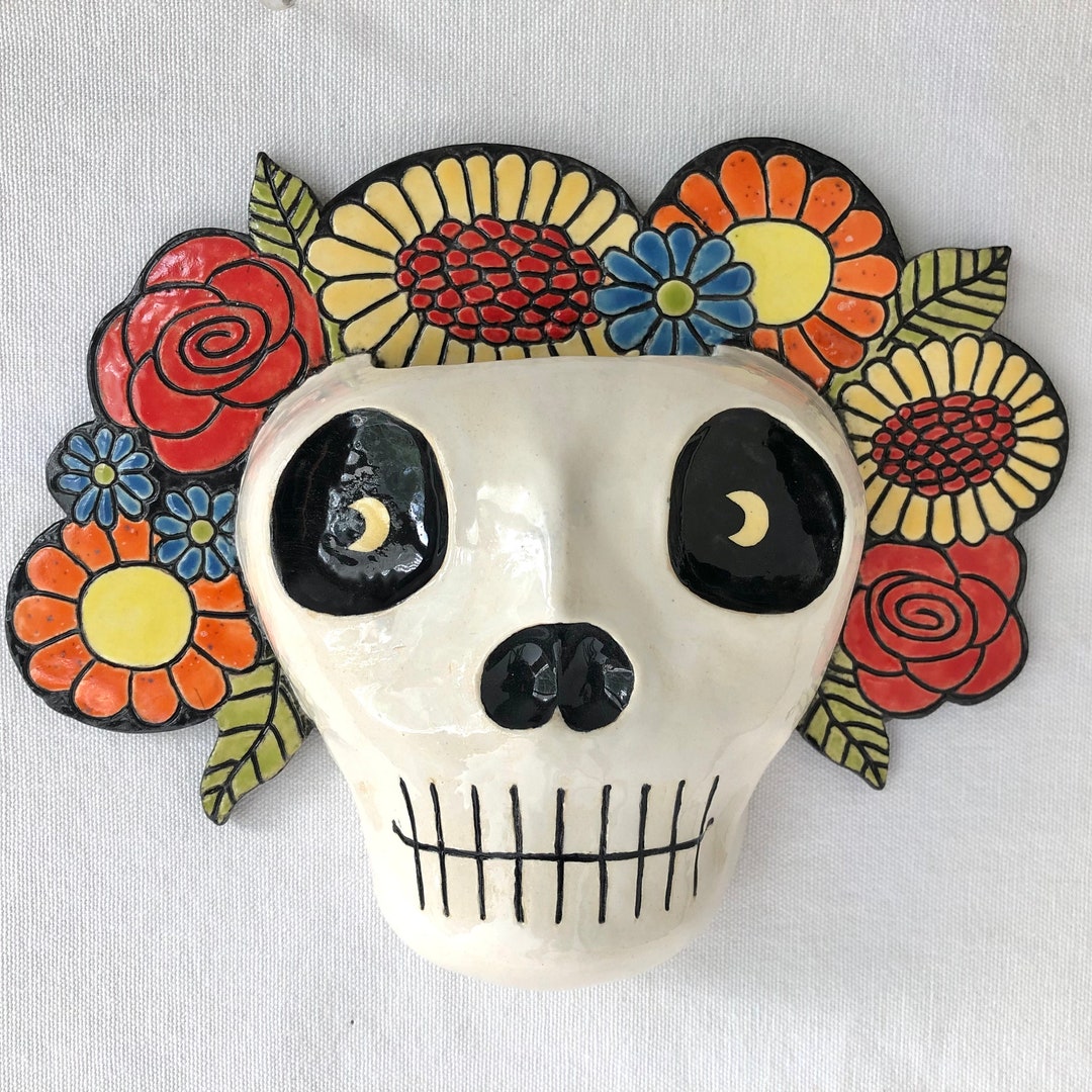 Ceramic Dia De Los Muertos Wall Pocket Wall Vase Day of the Dead Skull ...