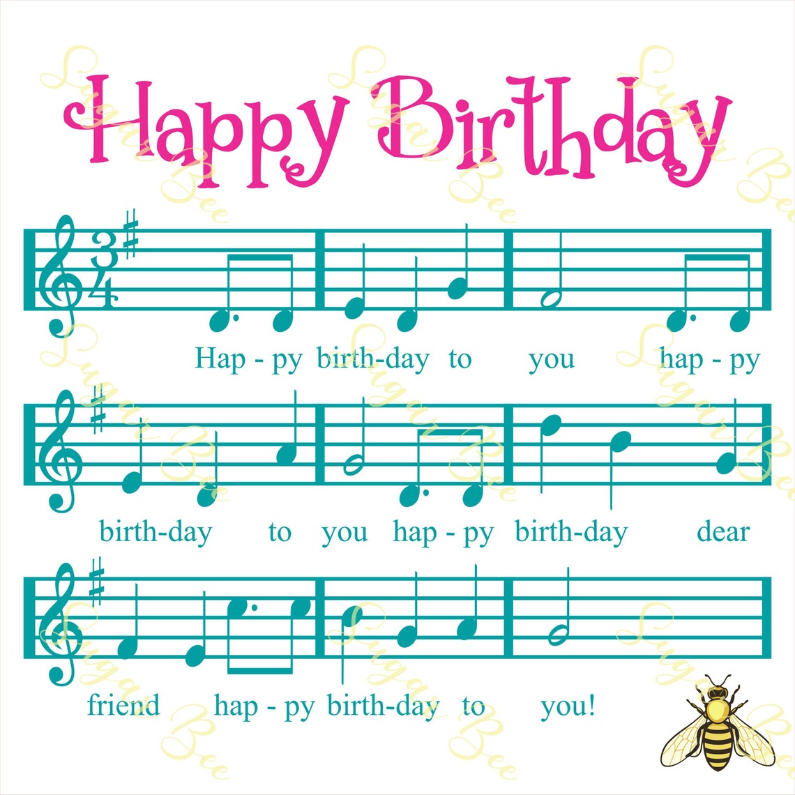 Happy Birthday Sheet Music DIGITAL cut file/ SVG files | Etsy