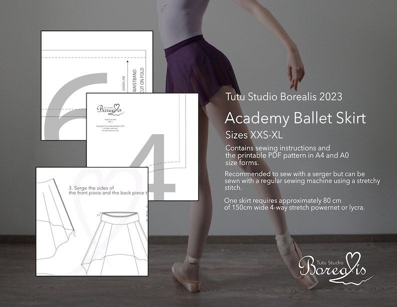 SEWING PATTERN Academy Ballet Skirt Instant download PDF print image 2