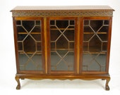Antique Walnut Bookcase, Three Door Bookcase, Scotland 1920, Antique Furniture, B1330