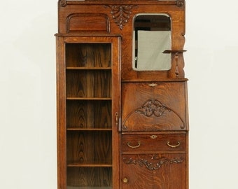 Summer Sale Antique Bureau Bookcase Inlaid Walnut Slant Etsy