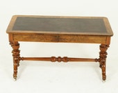 Antique Library Table, Writing Table, Free Standing, Burr Walnut, Victorian, Scotland 1870, Antique Furniture, B1546