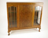 Antique Walnut Bookcase, Three Door Bookcase, Scotland 1930, Antique Furniture, B1189