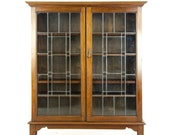Antique Walnut Cabinet, Leaded Glass Bookcase, Antique Display Cabinet, Scotland 1910, Antique Furniture, B1392