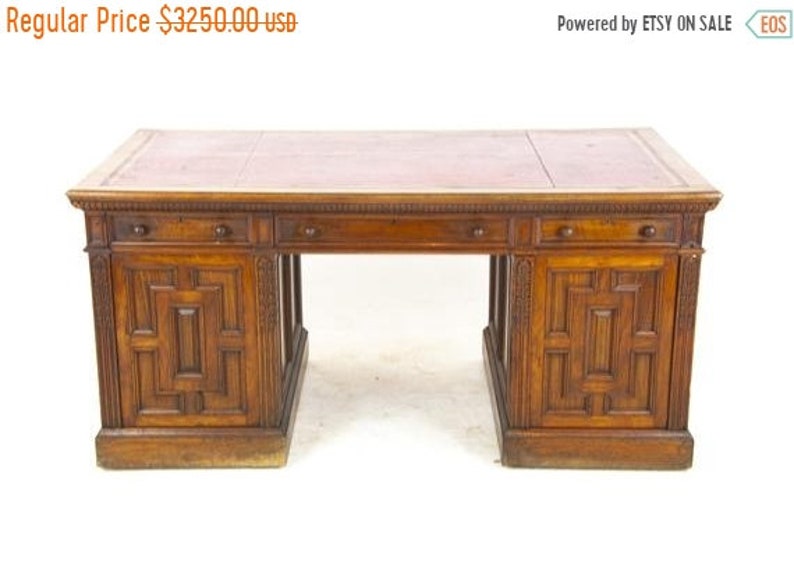 Summer Sale Antique Victorian Desk B1373 Large Walnut Leather Top