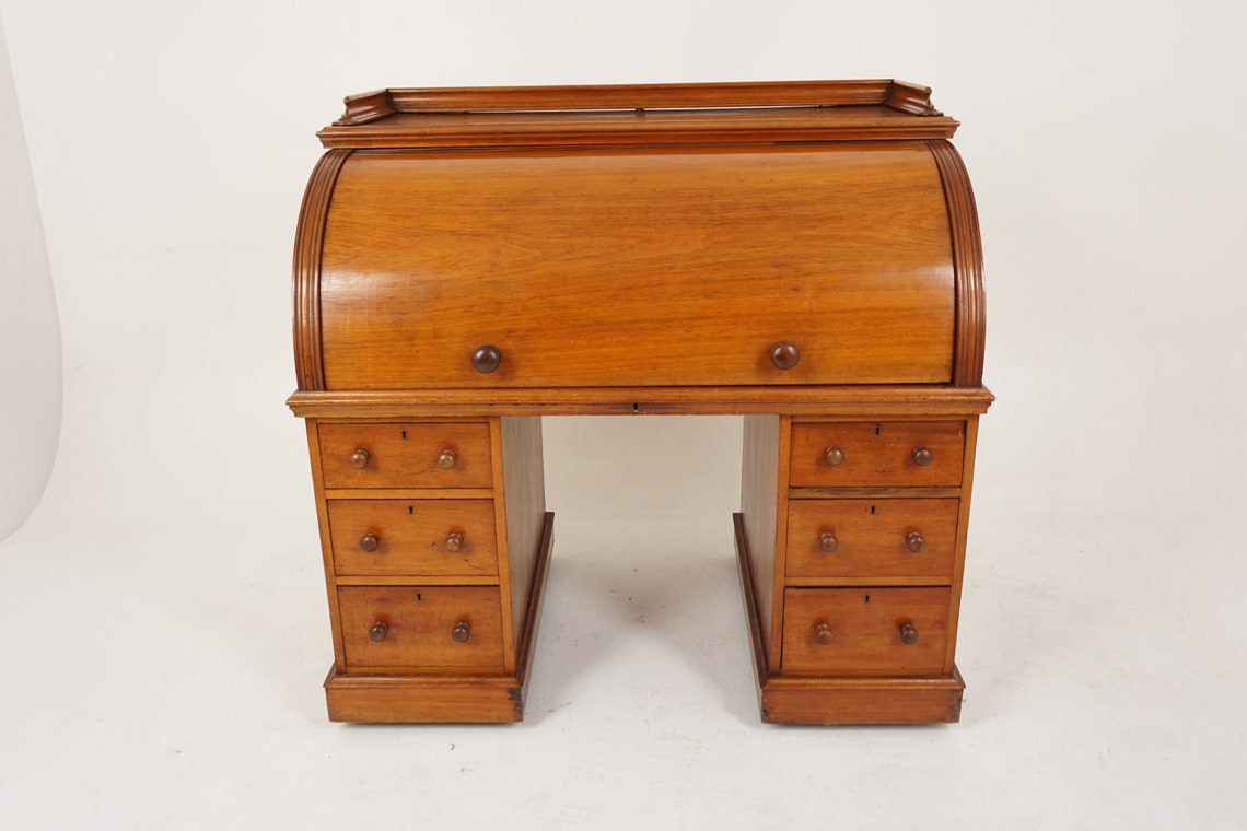Antique Victorian Walnut Cylinder Roll up Desk Roll Top Desk Etsy